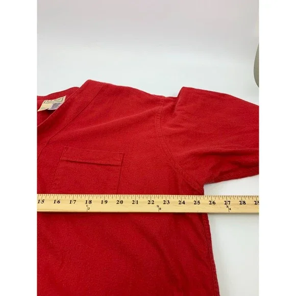 LL Bean Vintage Red Flannel Night Shirt Button 100% Cotton Chest Pocket Mens XL - Picture 9 of 10